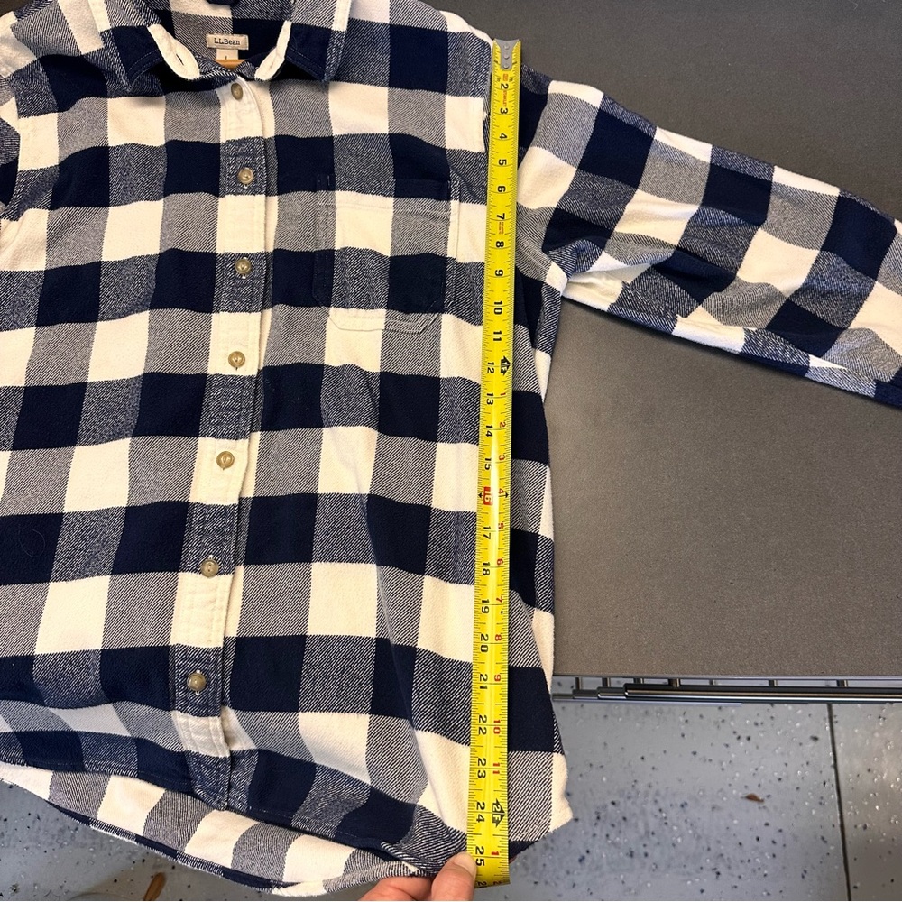 LL Bean Navy Plaid Long Sleeve Soft Flannel Shirt 100% Organic Cotton 506162 W L - Picture 14 of 16